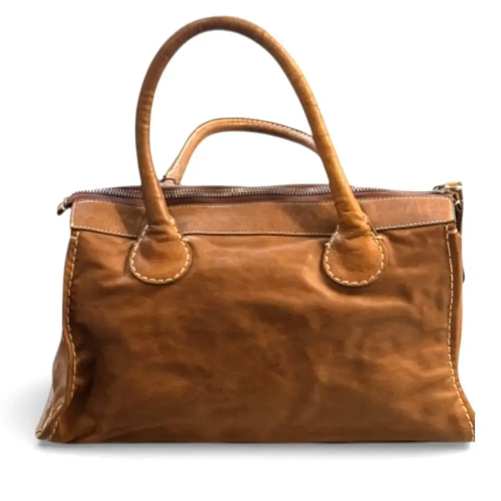 Vintage Ashneil Italian Leather Satchel Cognac Brown Large Tote Bag